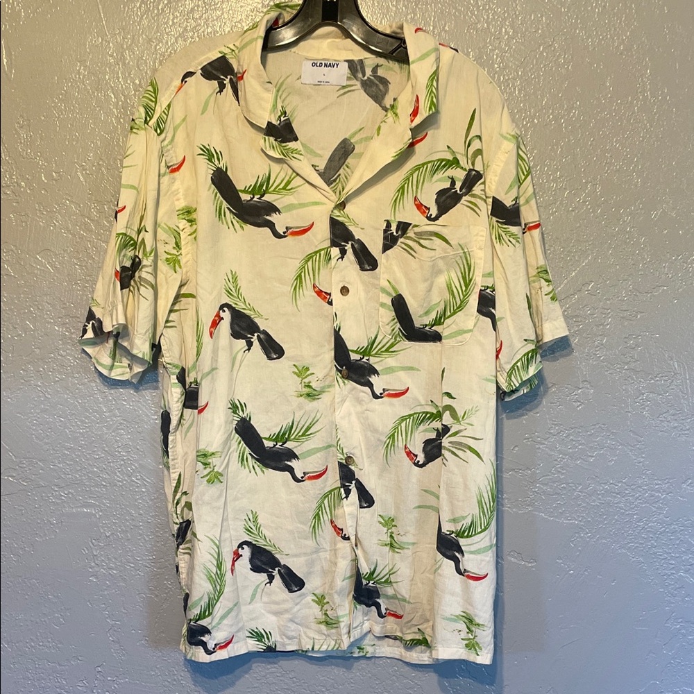 Old Navy Toucan Print Shirt - Cream and Black